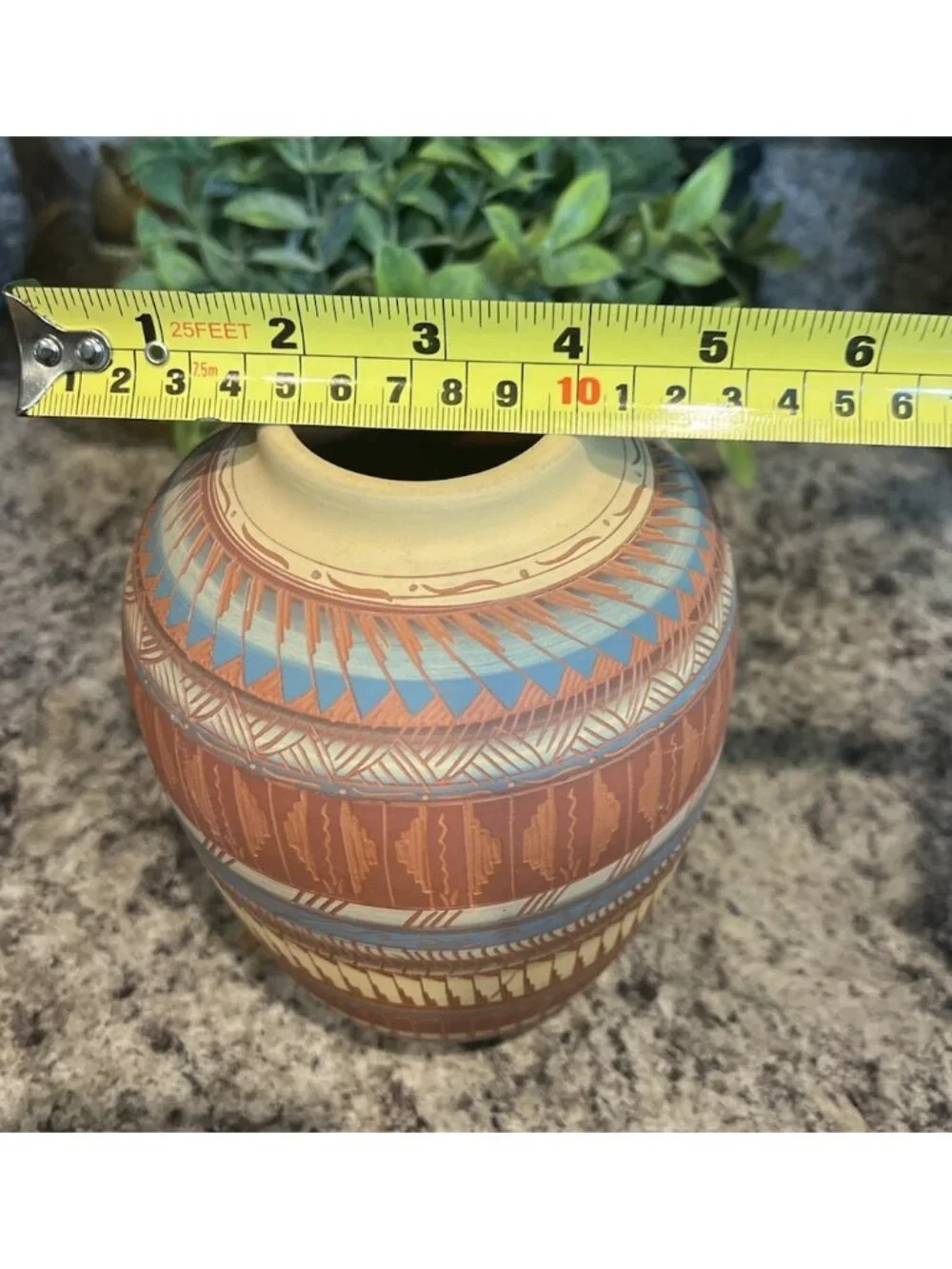 Native American Navajo Johnson Etched Painted Pottery Vase Southwestern Signed